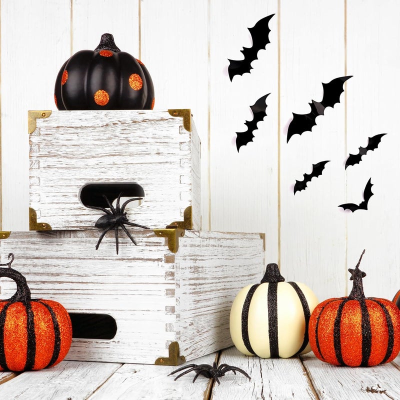 Bobobag 120 Pcs 3D Bats Halloween Decorations,Halloween Wall Decor 4 Sizes Black Bats Sticker for Wall Window - Image 4